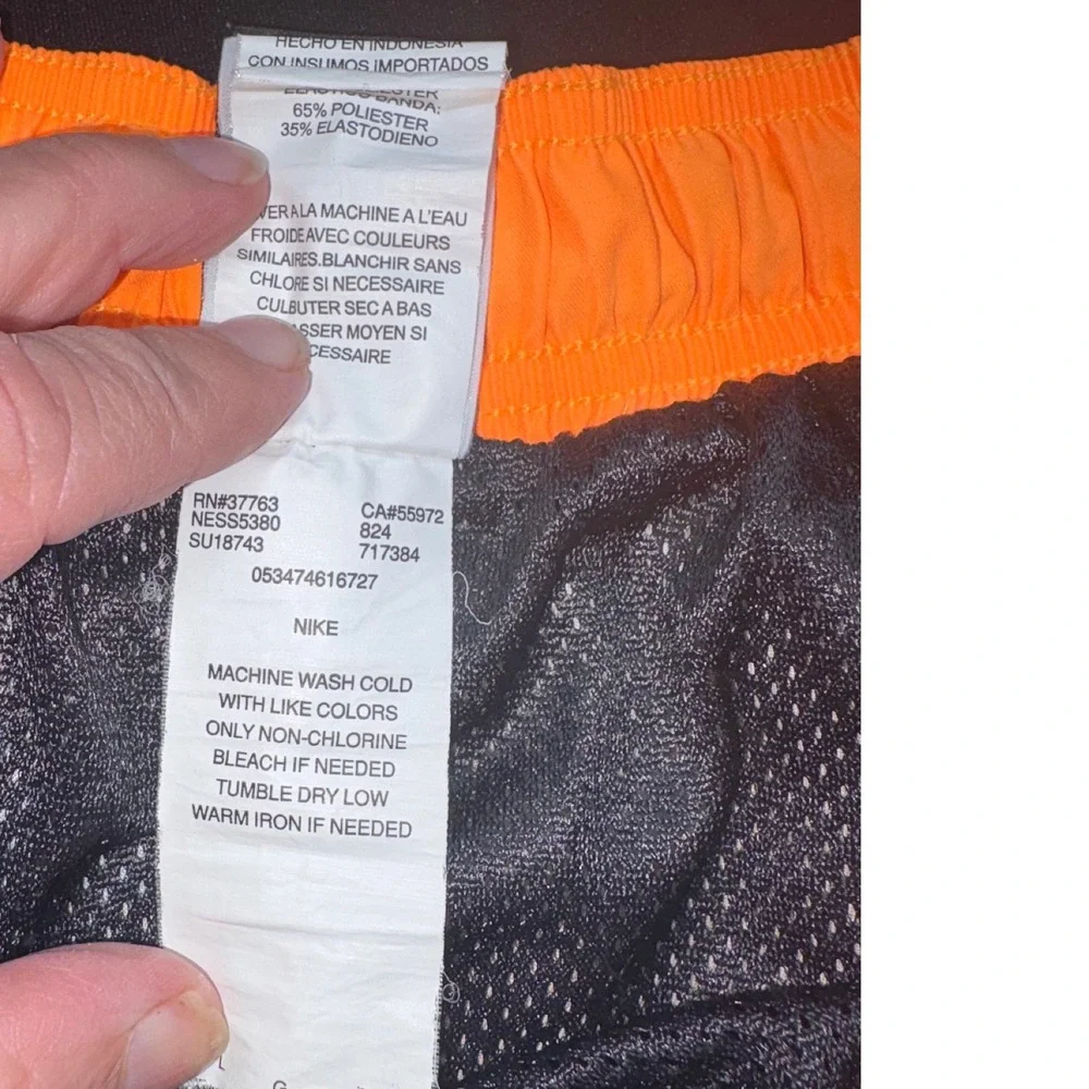 Nike Mens Orange Striped Swim Trunks Board Shorts Mesh Lined NESS5380 Large